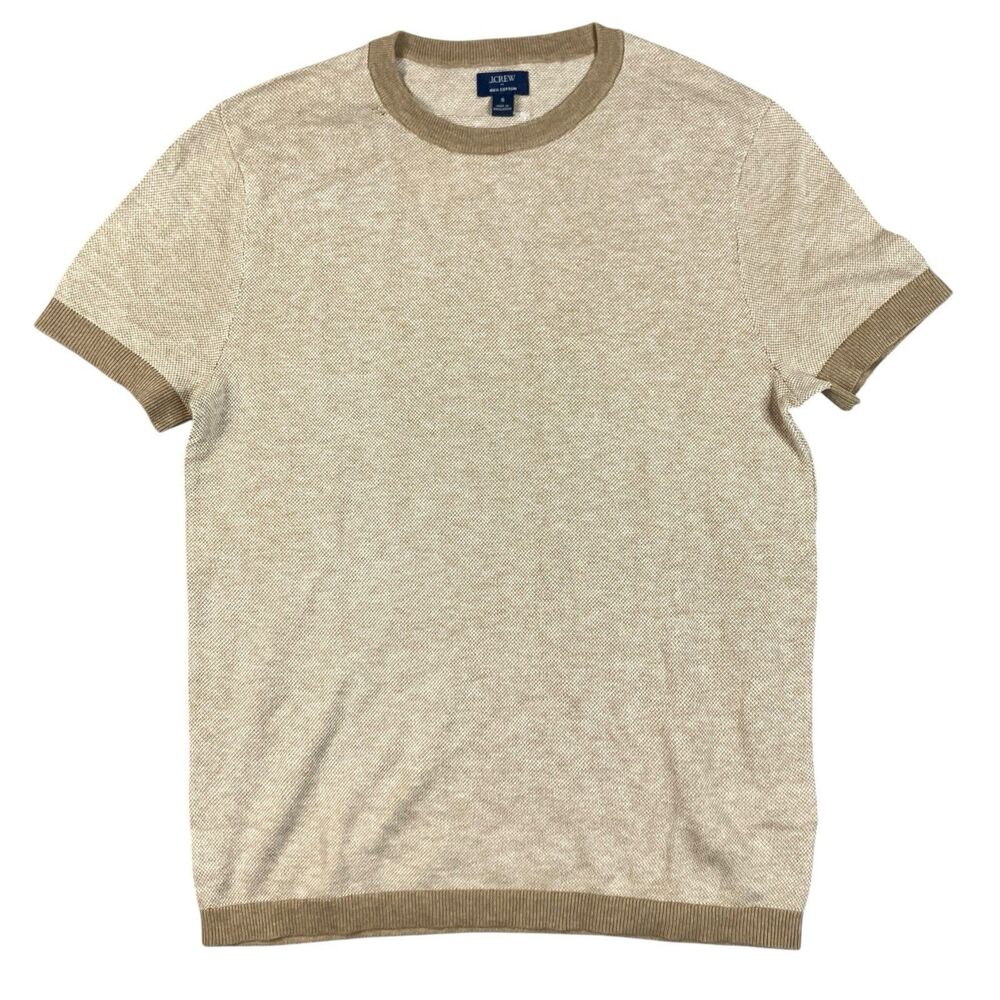J Crew Sweater Tee Mens S Beige Cotton Short Sleeve Knit Preppy Minimalist CI780